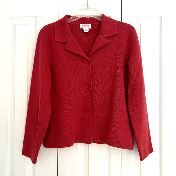 Vintage Talbots Pure Merino Wool Cardigan Sweater Jacket Red Womens Size LP - Picture 1 of 10